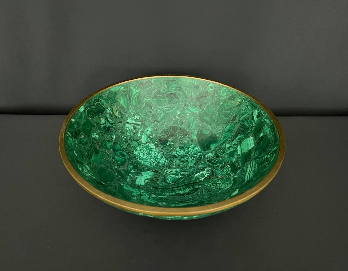 Malachite Bowl With Gilt Brass Rim -photo-4