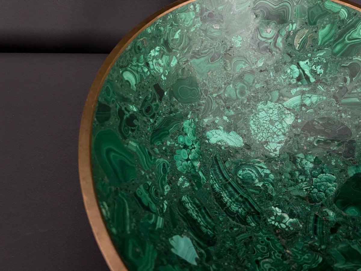 Malachite Bowl With Gilt Brass Rim -photo-1