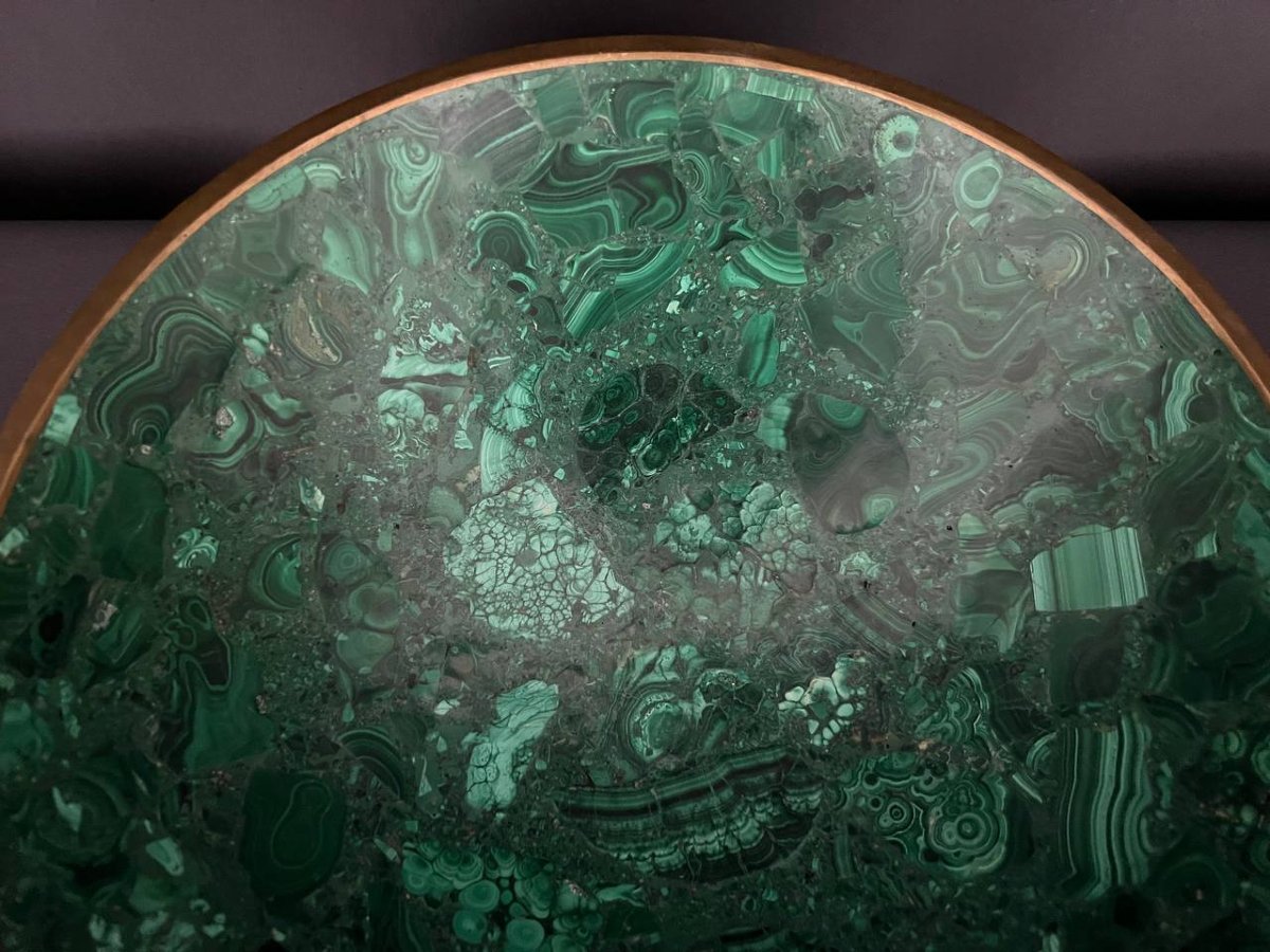 Malachite Bowl With Gilt Brass Rim -photo-3