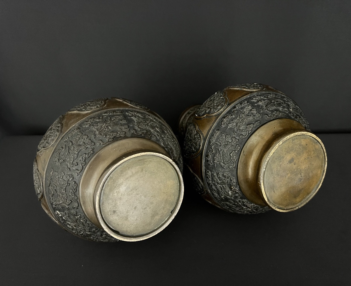 Paire De Grandes Vases En Bronze à Décor De Dragons – Art Asiatique-photo-6