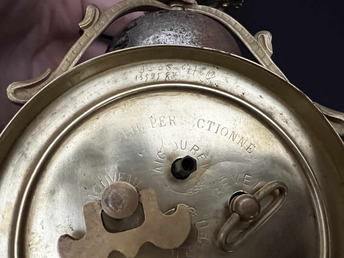 Réveil Mécanique Français En Laque Rouge Chinoiserie, Fin XIXe Siècle-photo-6