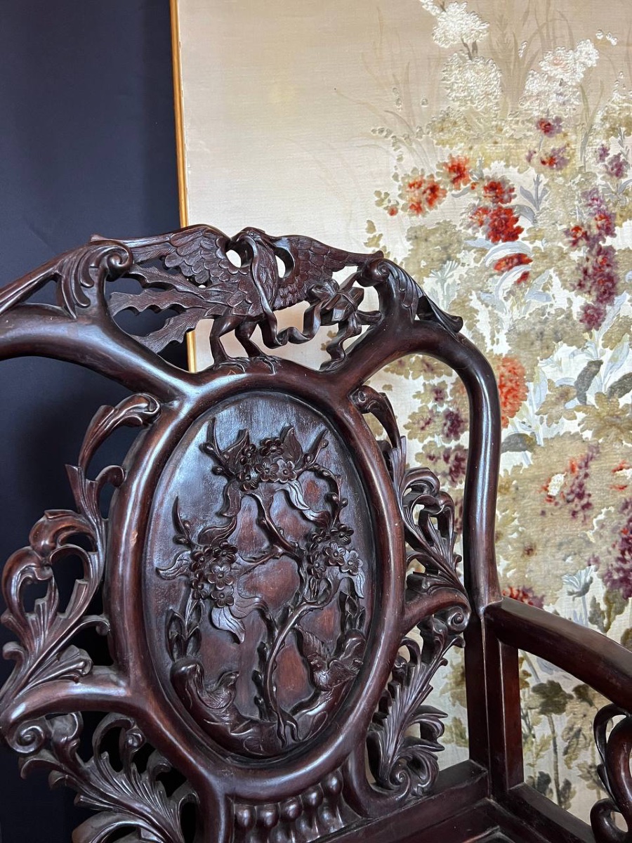 Paire de fauteuils chinois en bois sculpté – XIXe siècle-photo-4