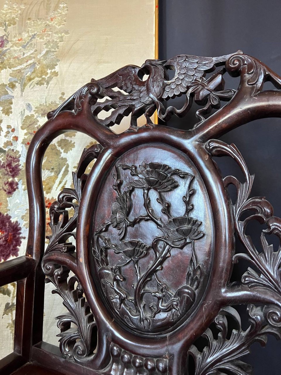 Paire de fauteuils chinois en bois sculpté – XIXe siècle-photo-5