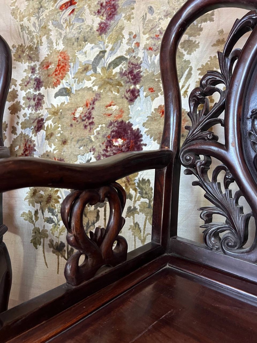 Paire de fauteuils chinois en bois sculpté – XIXe siècle-photo-7