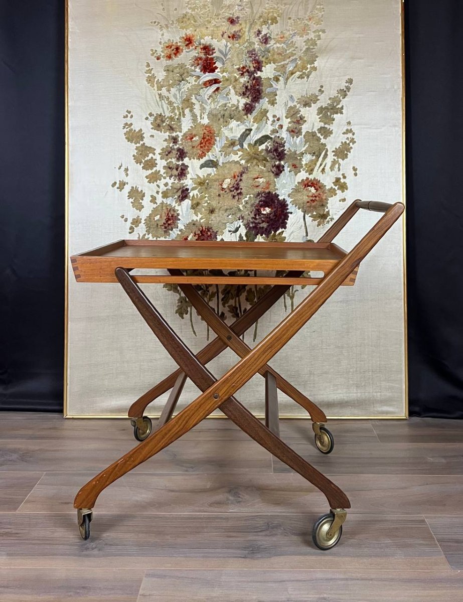 Chariot de service danois vintage en teck – design scandinave des années 60-photo-5
