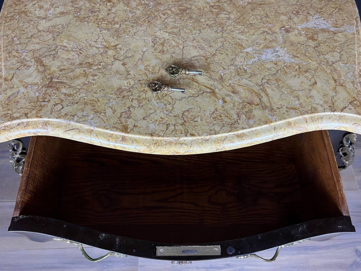 Curved Chest Of Drawers In Black Lacquered Wood With Chinese Decoration -photo-7