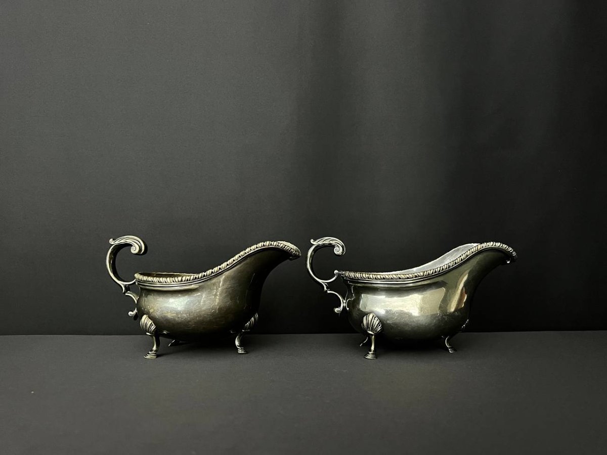 Paire de saucières anciennes en métal argenté – Carrington & Co, Londres – vers 1900-photo-2