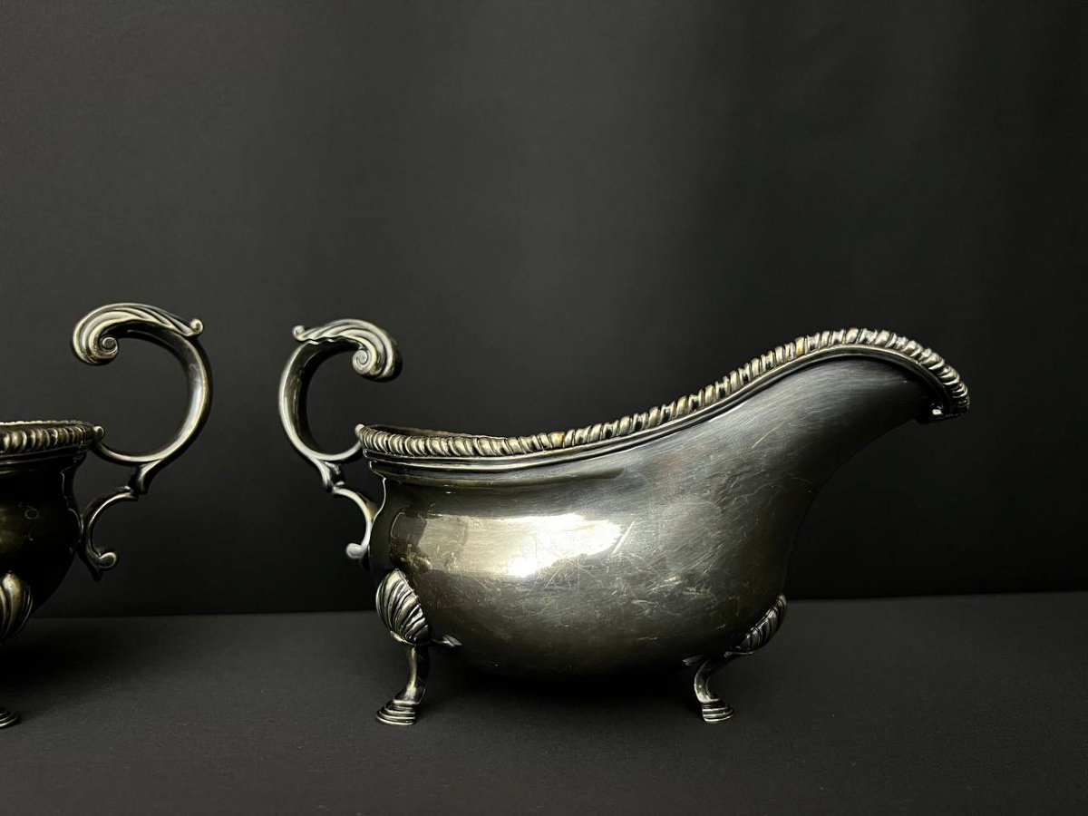 Paire de saucières anciennes en métal argenté – Carrington & Co, Londres – vers 1900-photo-3