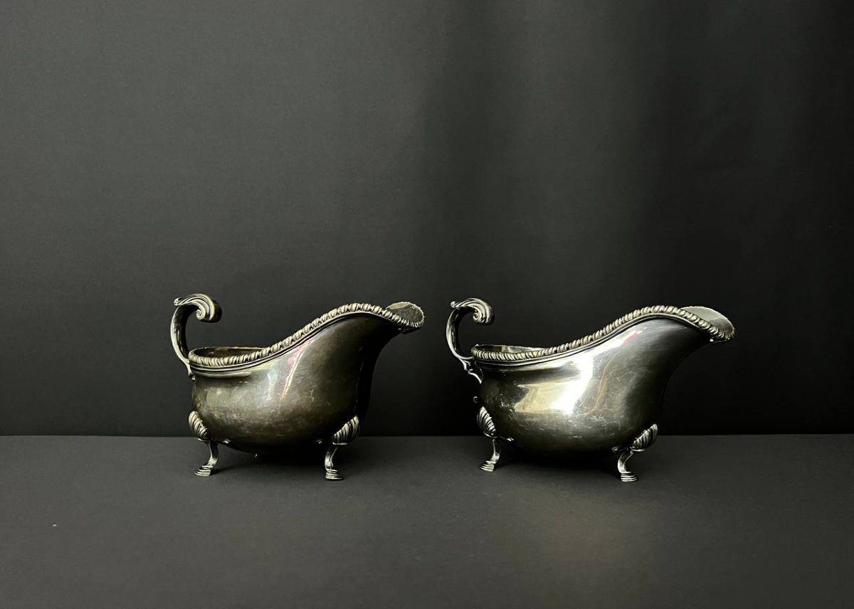 Paire de saucières anciennes en métal argenté – Carrington & Co, Londres – vers 1900-photo-5