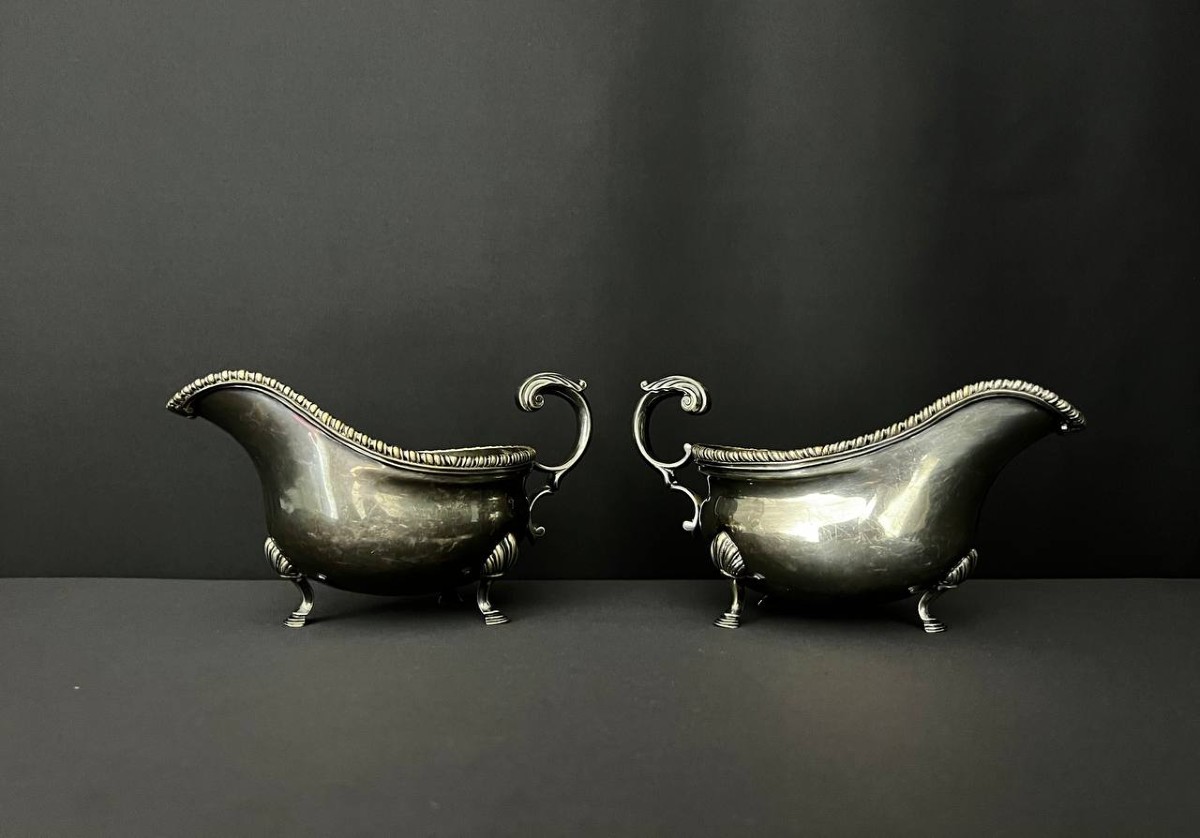 Paire de saucières anciennes en métal argenté – Carrington & Co, Londres – vers 1900