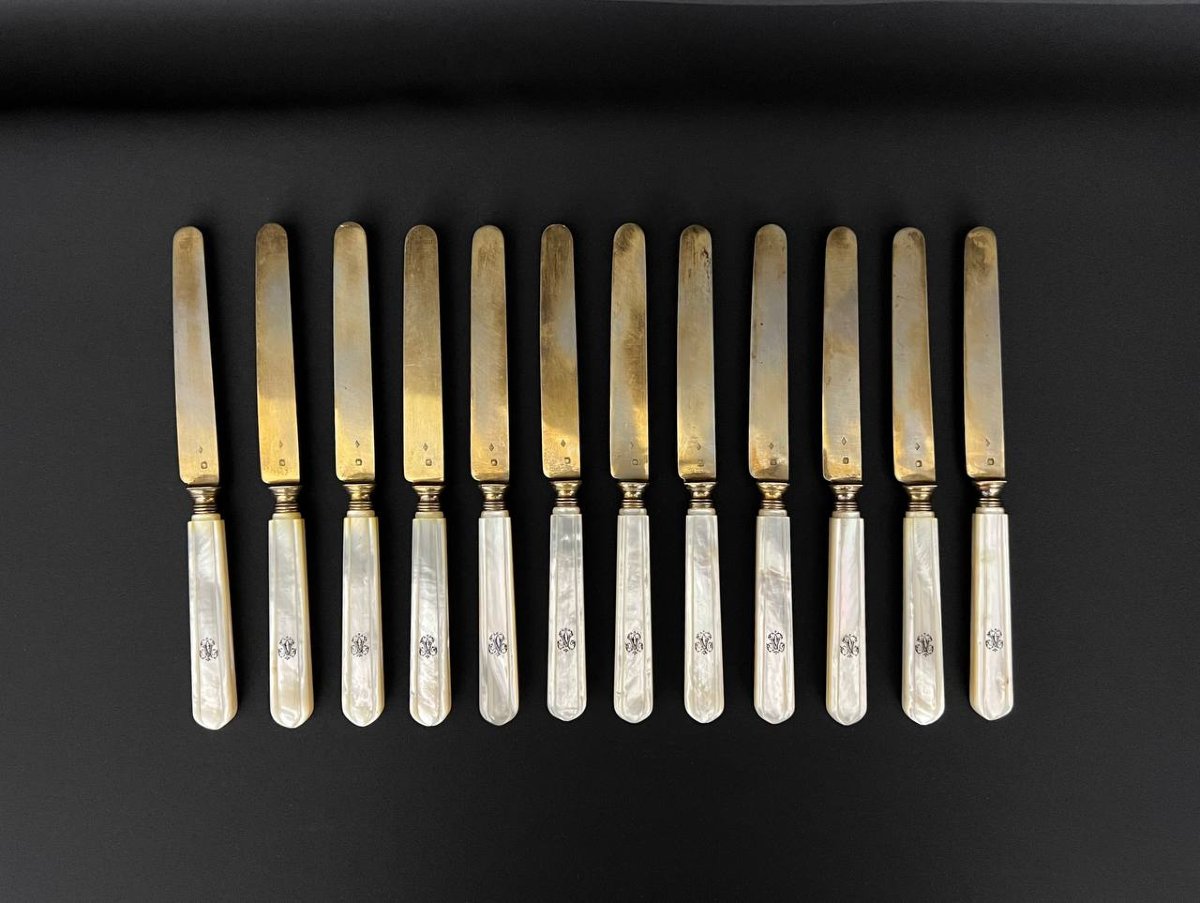 Service de 12 couteaux en argent Minerve – B. Lorillon (Paris, 1854–1857), manches en nacre -photo-4