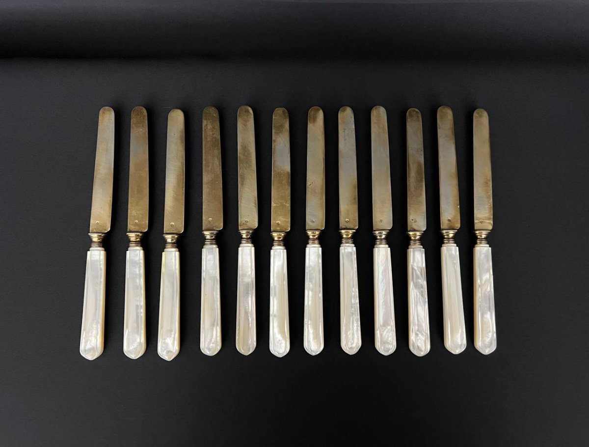 Service de 12 couteaux en argent Minerve – B. Lorillon (Paris, 1854–1857), manches en nacre -photo-3