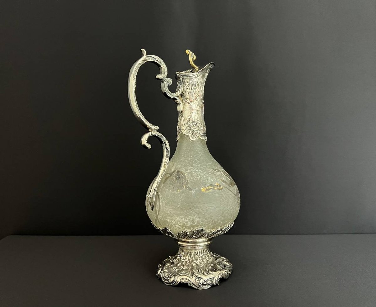 Art Nouveau Ewer Attributed To Daum Nancy – Silver Metal Mount, Goldsmith Gaston Potiez-photo-4