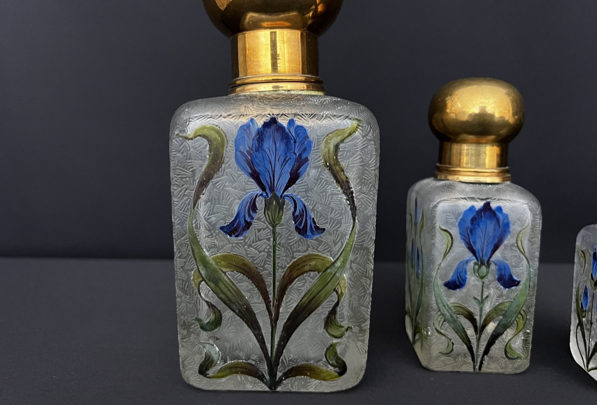 Frosted Enamelled Glass Toiletry Set, Attributed To Legras-photo-5