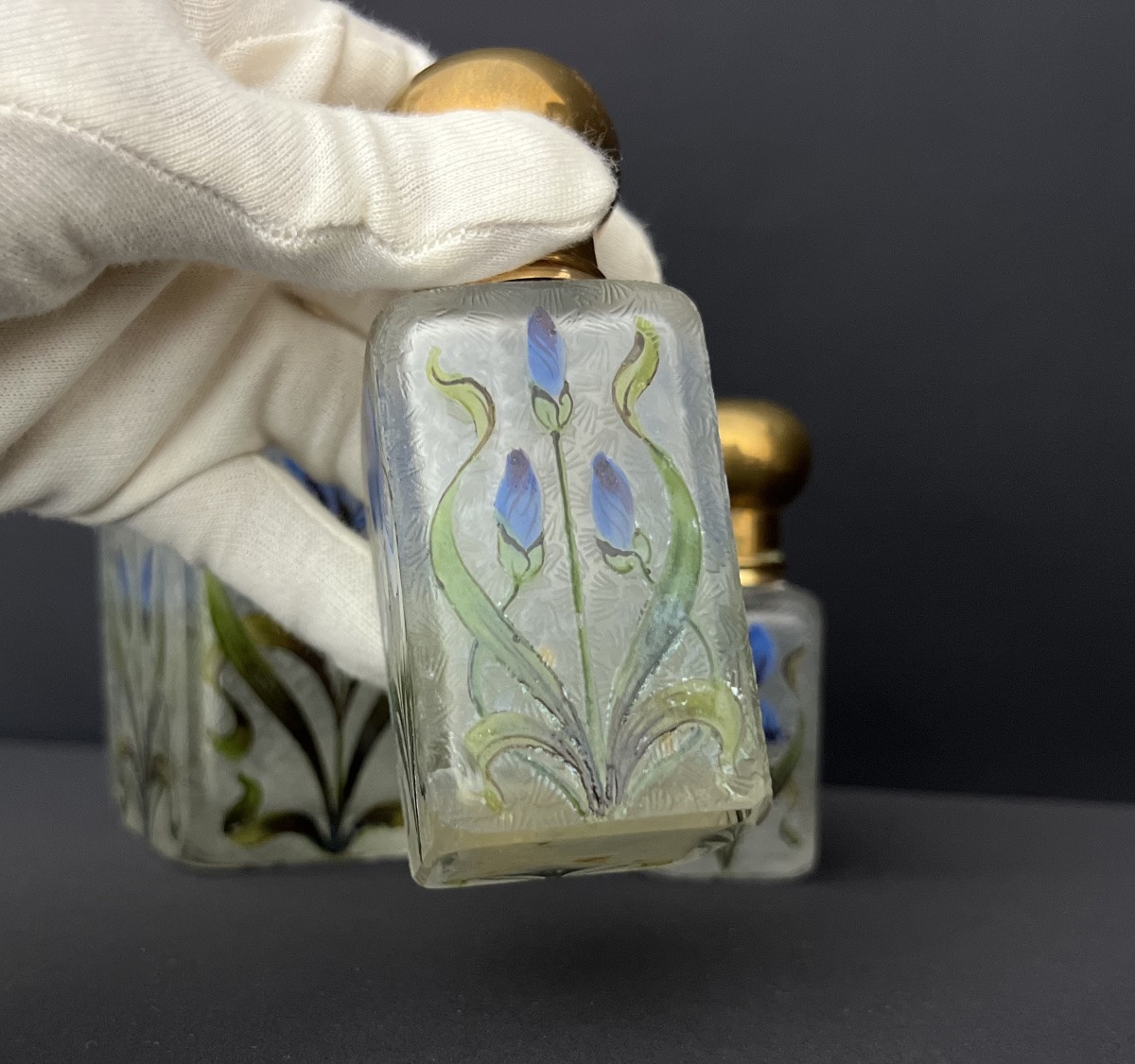 Frosted Enamelled Glass Toiletry Set, Attributed To Legras-photo-6