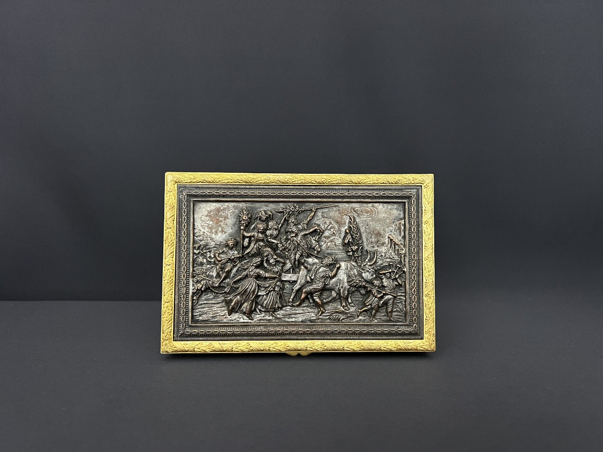Gilt Bronze Box And Patinated Relief Plaque, 19th Century-photo-1
