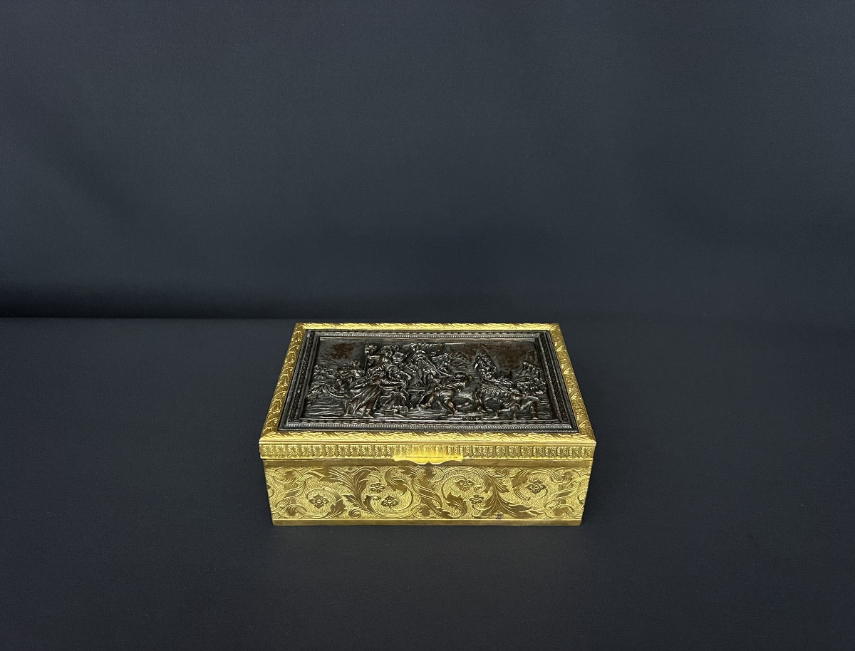 Gilt Bronze Box And Patinated Relief Plaque, 19th Century-photo-2