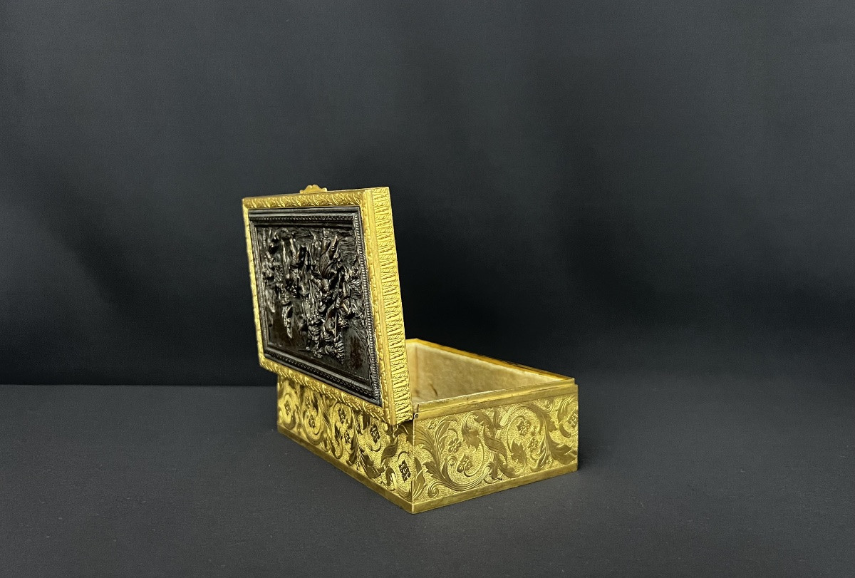 Gilt Bronze Box And Patinated Relief Plaque, 19th Century-photo-3