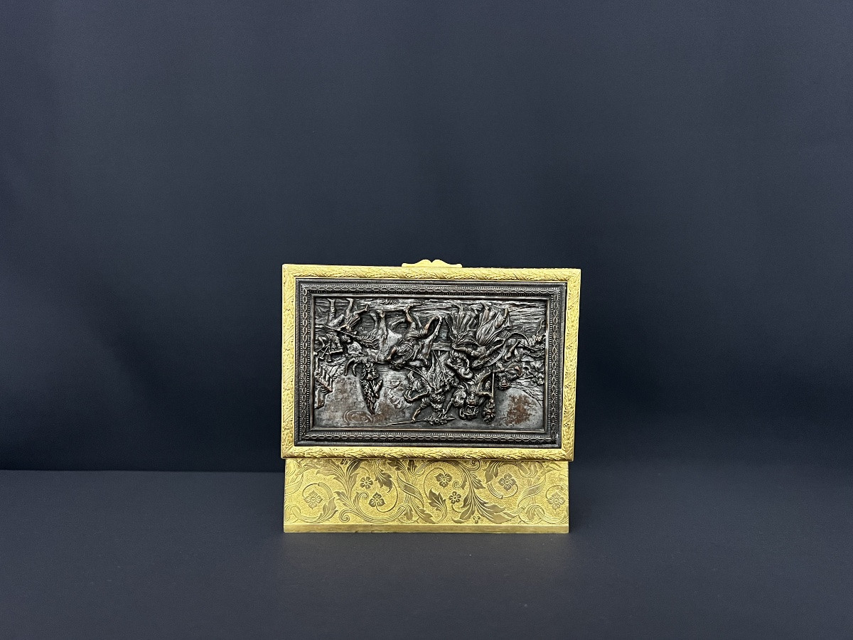 Gilt Bronze Box And Patinated Relief Plaque, 19th Century-photo-4