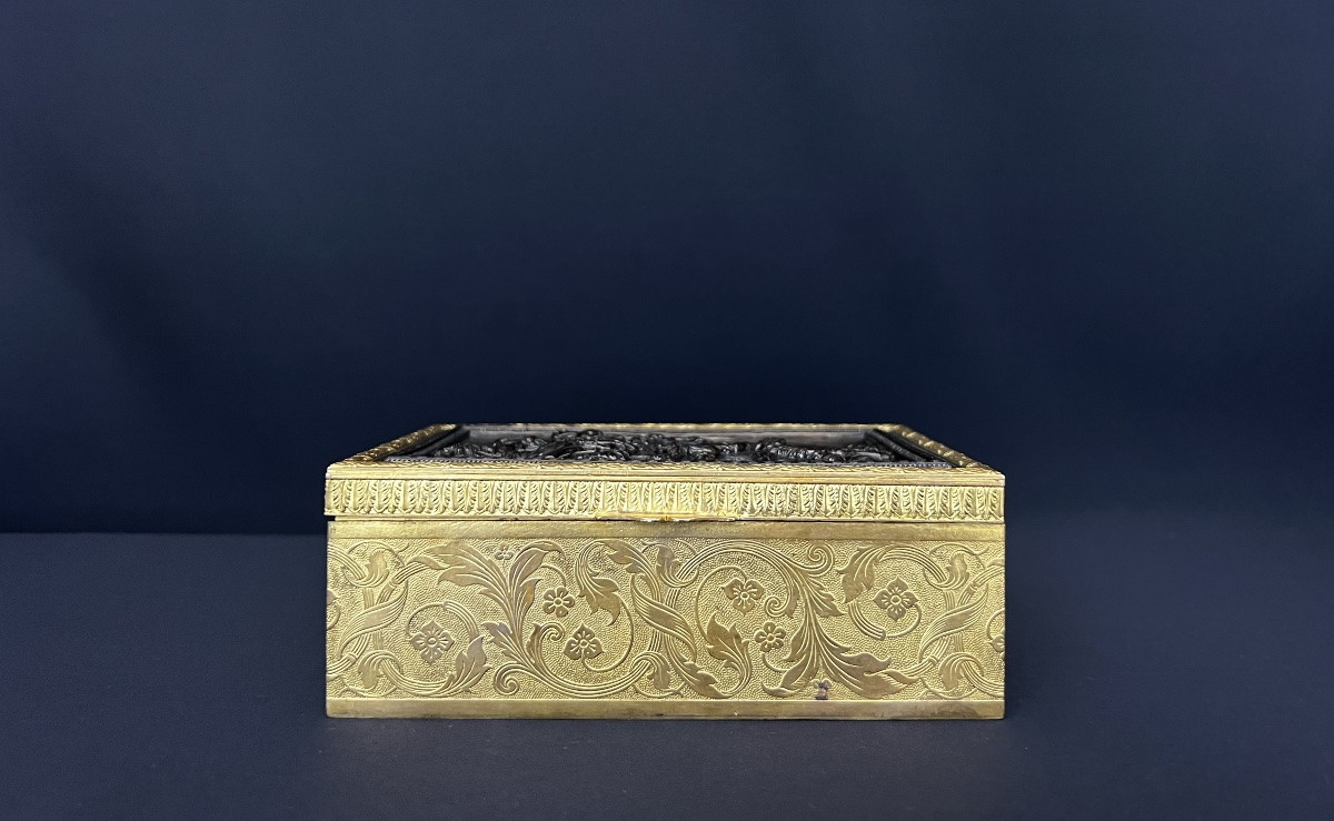 Gilt Bronze Box And Patinated Relief Plaque, 19th Century-photo-7