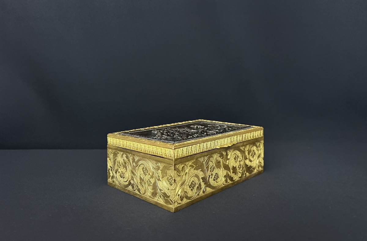 Gilt Bronze Box And Patinated Relief Plaque, 19th Century