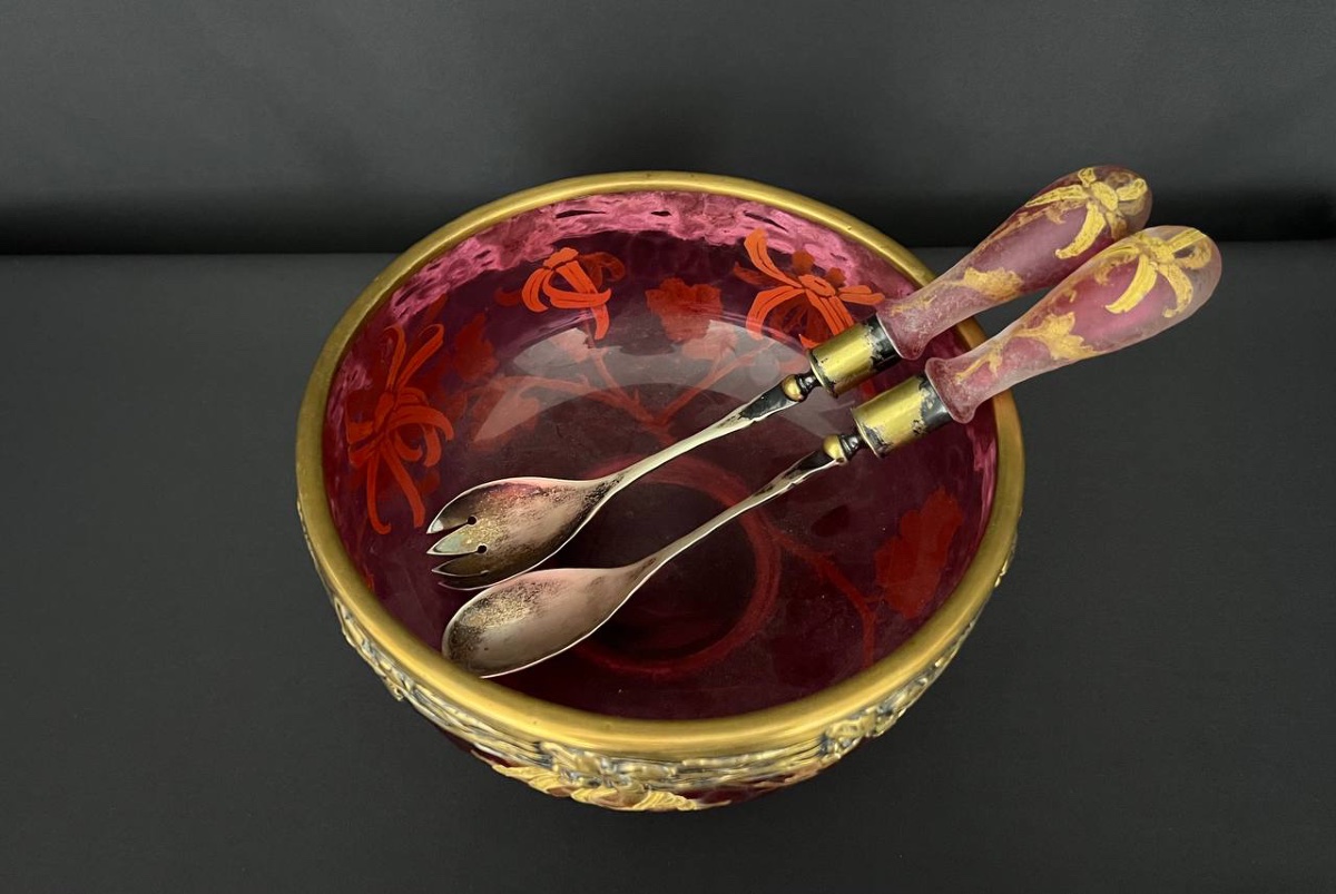 Victor Saglier (1809–1895) – Bol en verre givrée et couvert de service, Art Nouveau-photo-5