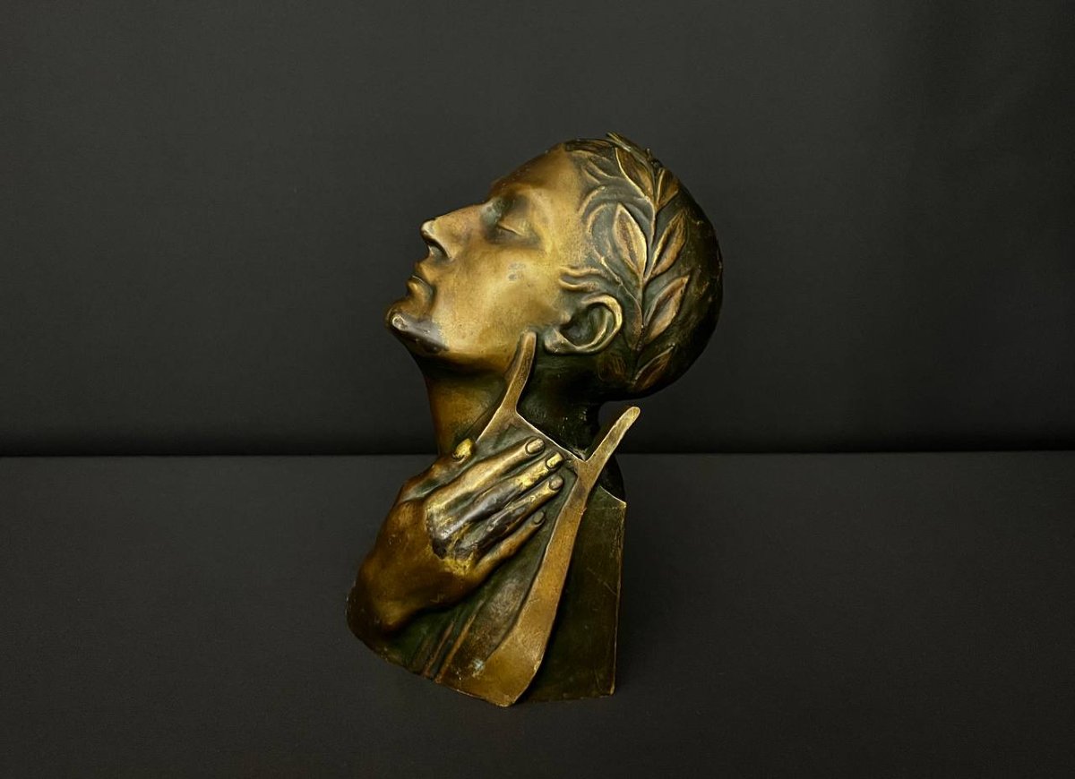 Buste en bronze patiné signé M. Le Verrier – Art Déco-photo-3