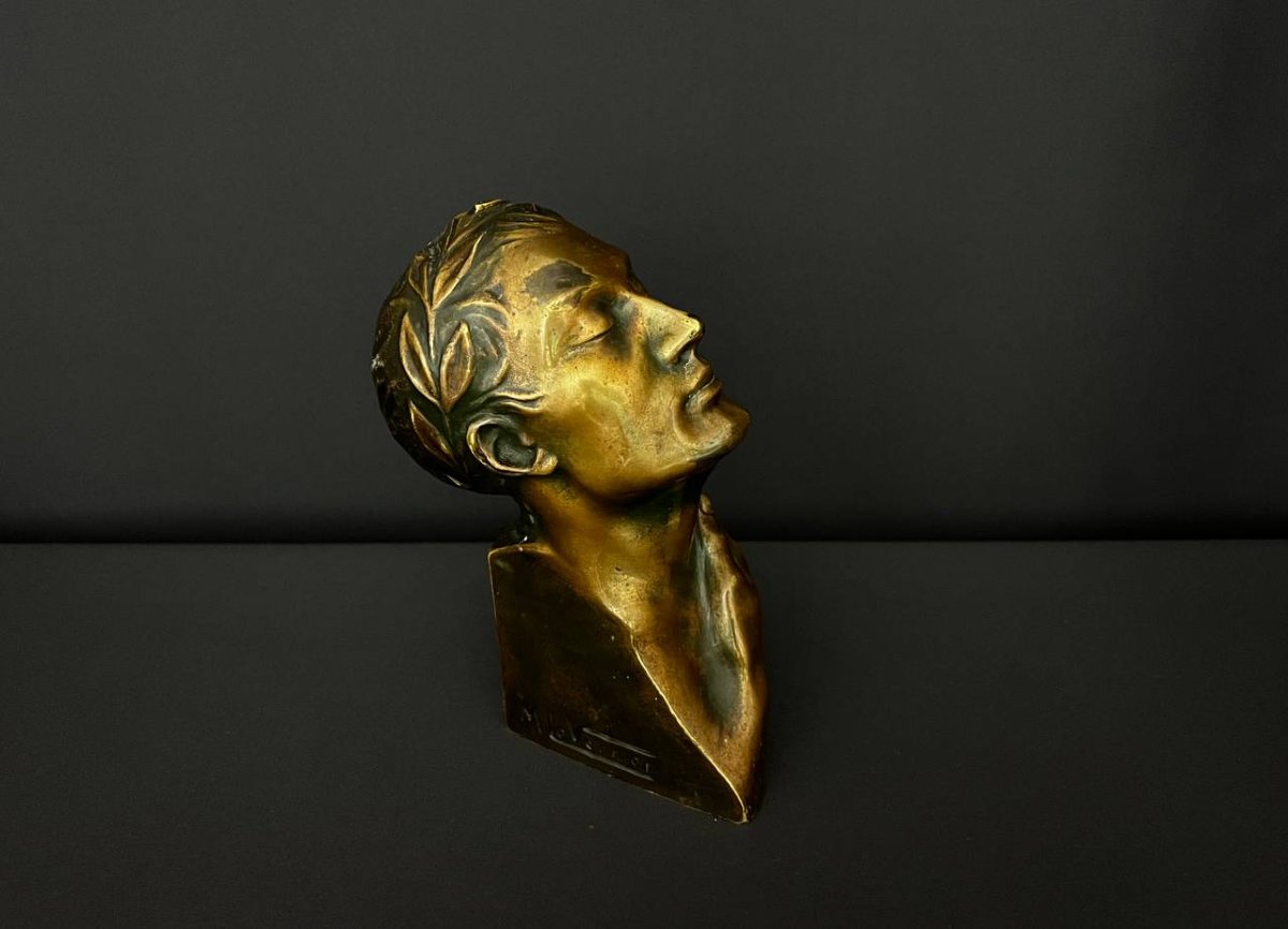 Buste en bronze patiné signé M. Le Verrier – Art Déco-photo-4