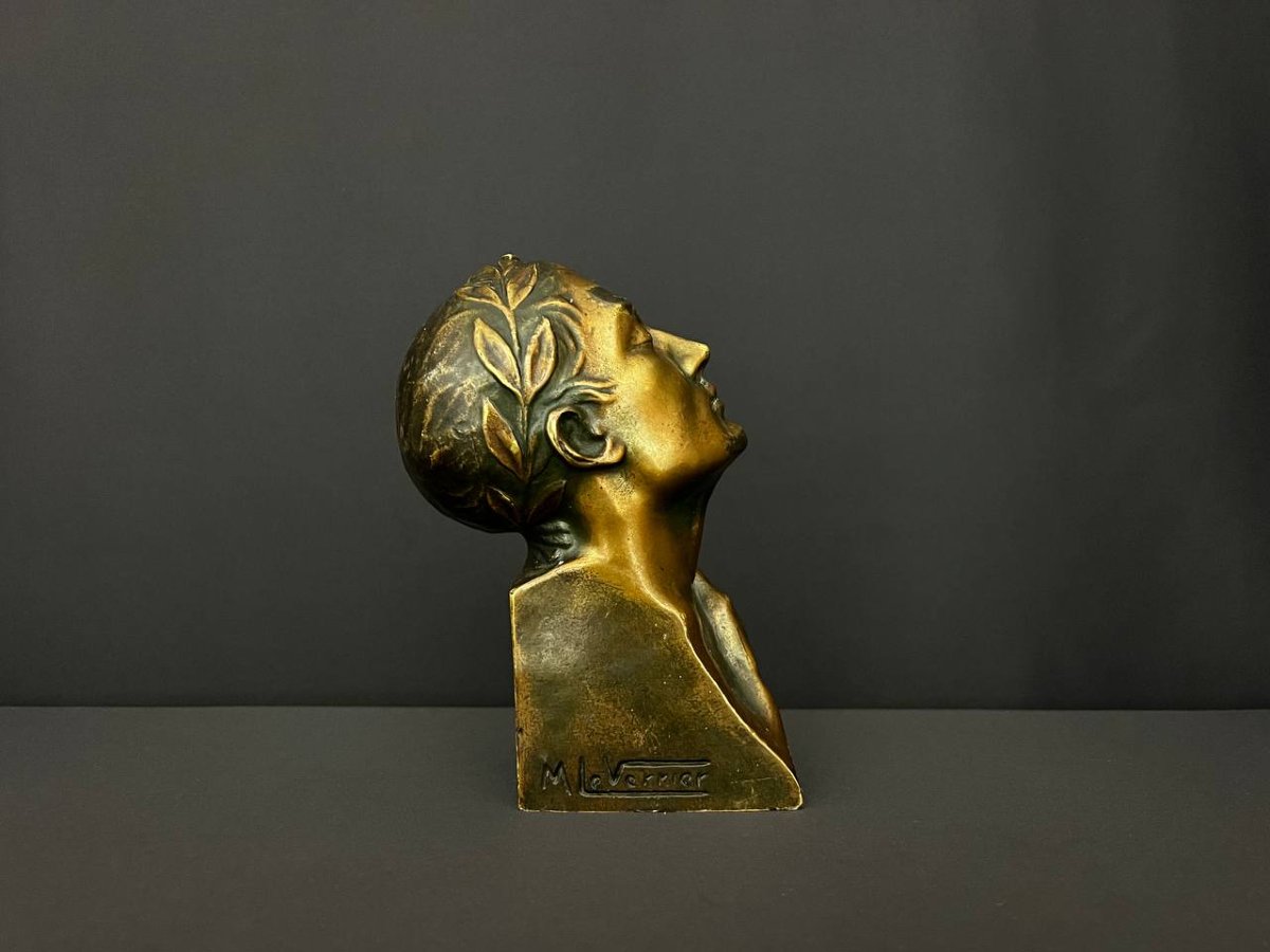 Buste en bronze patiné signé M. Le Verrier – Art Déco-photo-4