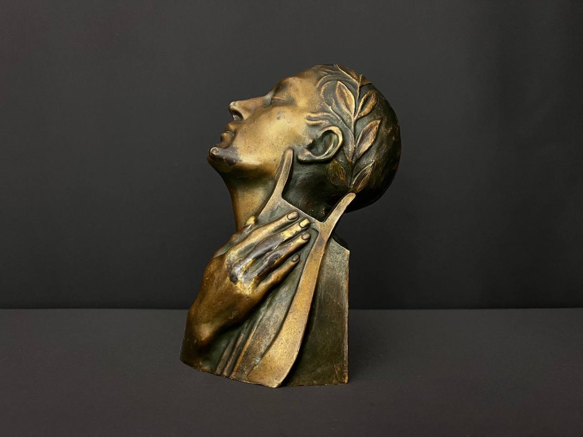Buste en bronze patiné signé M. Le Verrier – Art Déco-photo-8