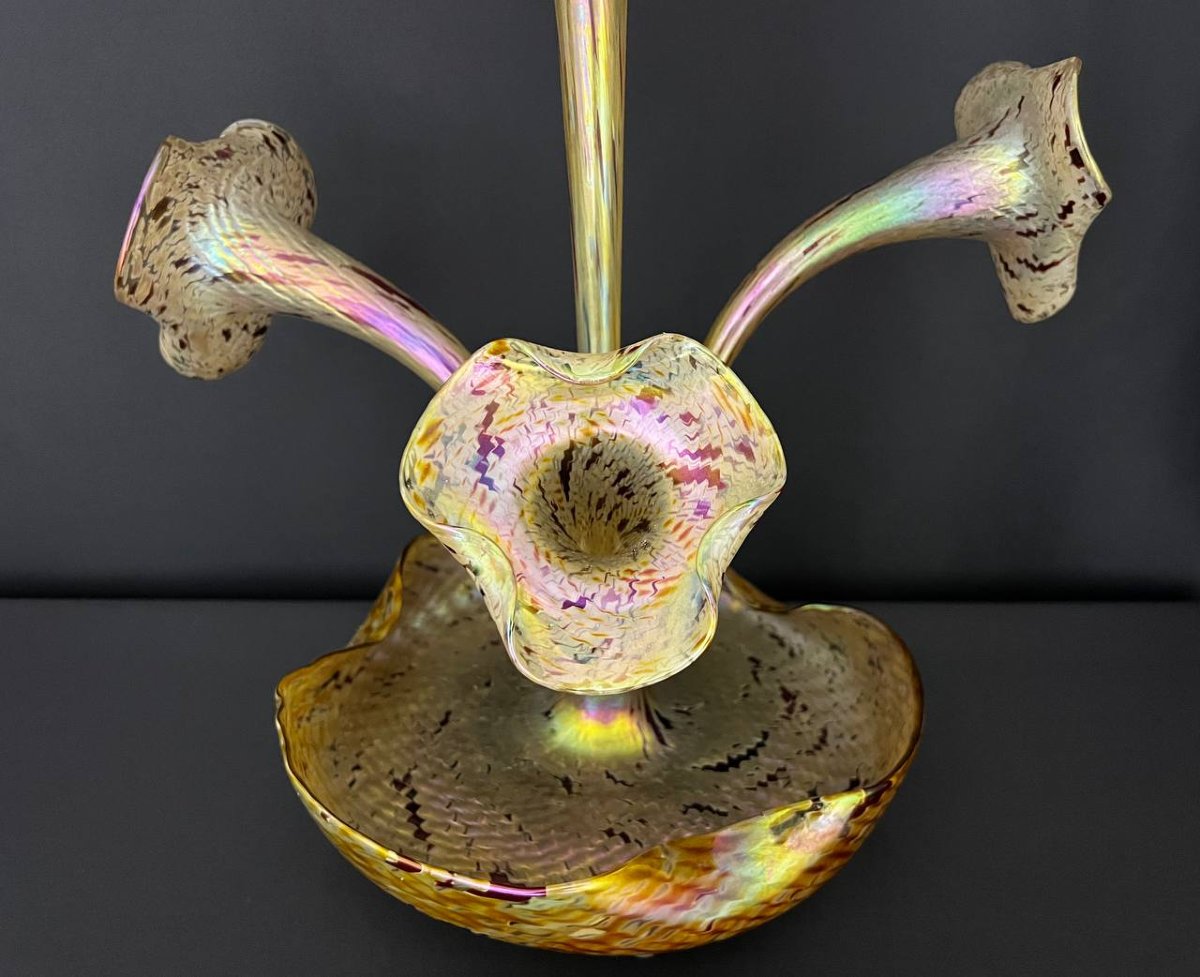  Art Nouveau Iridescent Glass Epergne – Circa 1900-photo-3