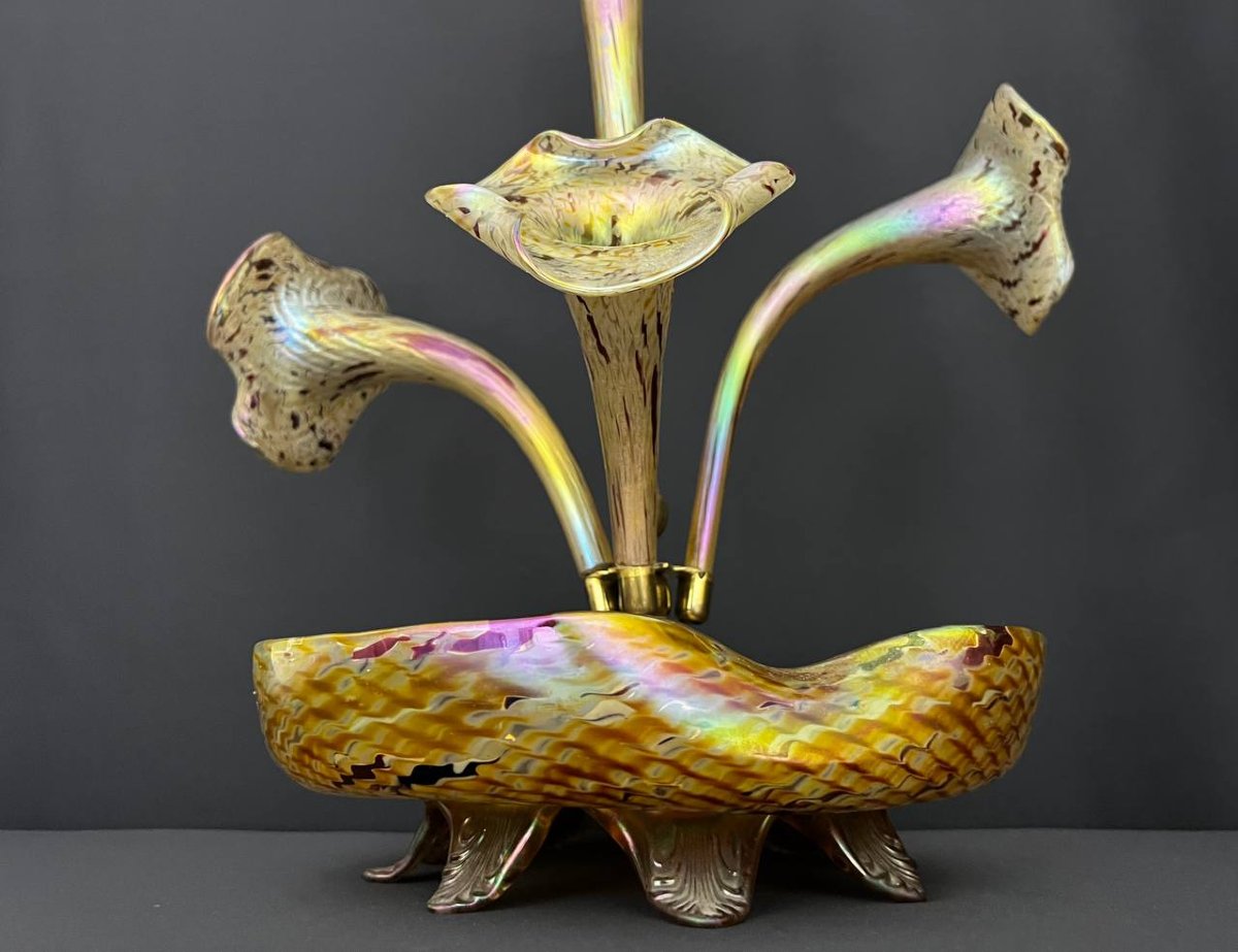  Art Nouveau Iridescent Glass Epergne – Circa 1900-photo-4