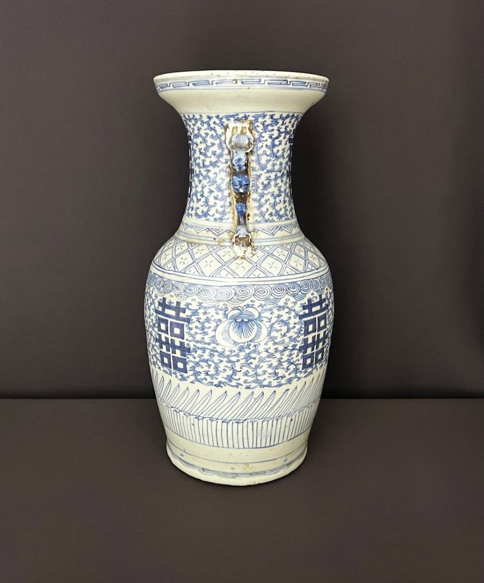 Grande vase chinois en porcelaine bleu et blanc – XXe siècle-photo-3