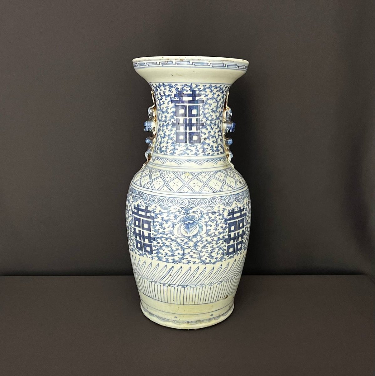 Grande vase chinois en porcelaine bleu et blanc – XXe siècle-photo-4