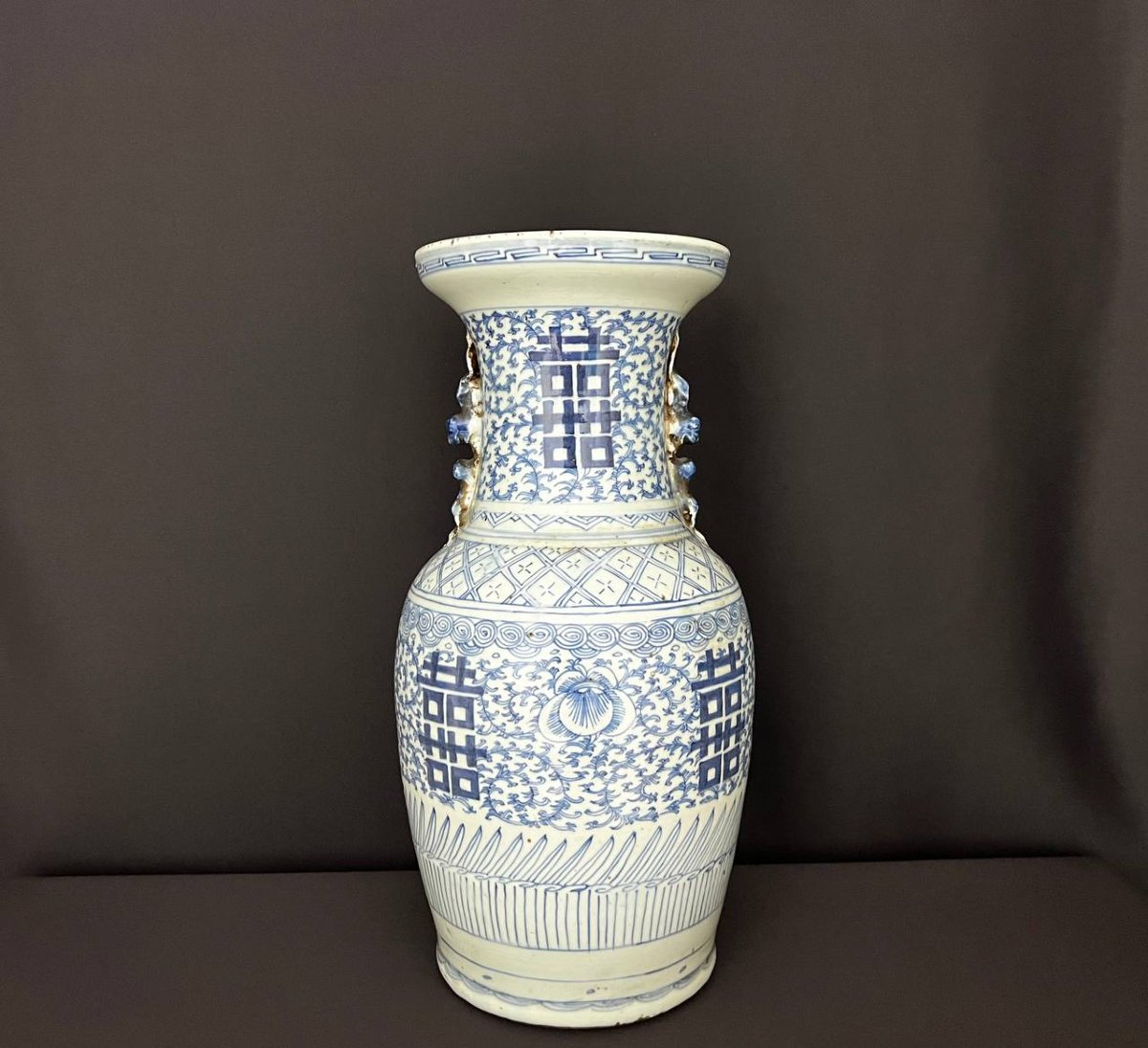 Grande vase chinois en porcelaine bleu et blanc – XXe siècle-photo-2