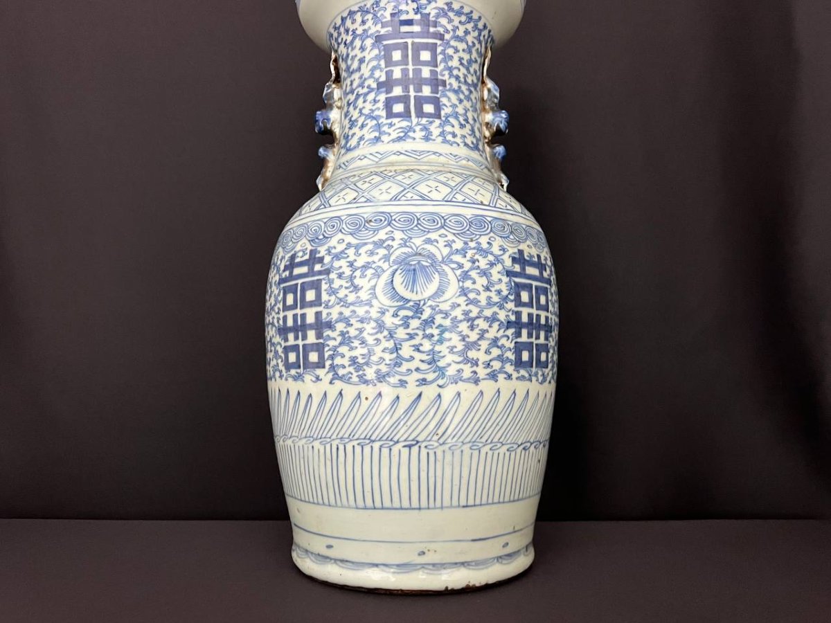 Grande vase chinois en porcelaine bleu et blanc – XXe siècle-photo-4