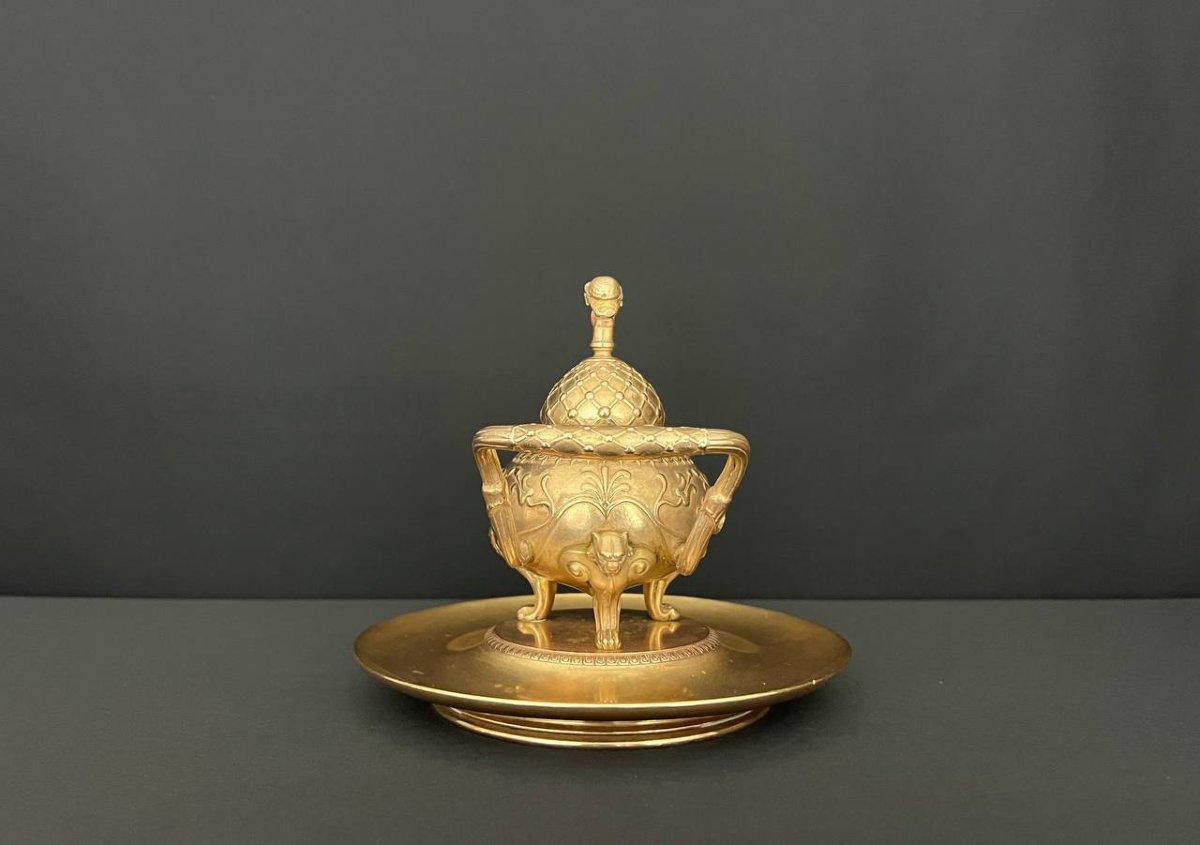 Bronze Inkwell Signed Barbedienne, Neoclassical Style, Circa 1870-photo-4
