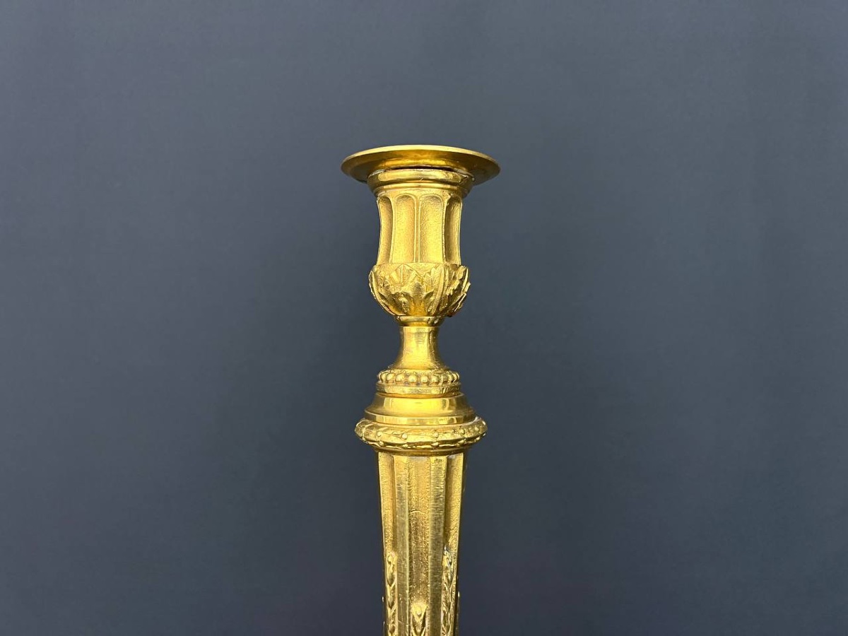 Gilt Bronze Candlestick, Louis XVI Style, Late 18th – Early 19th Century-photo-4