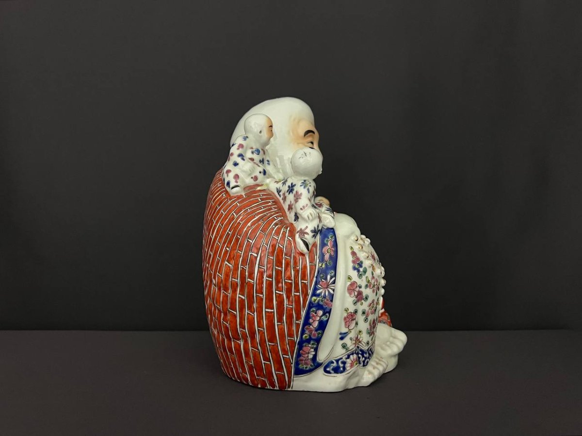 Laughing Buddha With Five Children – Chinese Porcelain, Famille Rose-photo-2