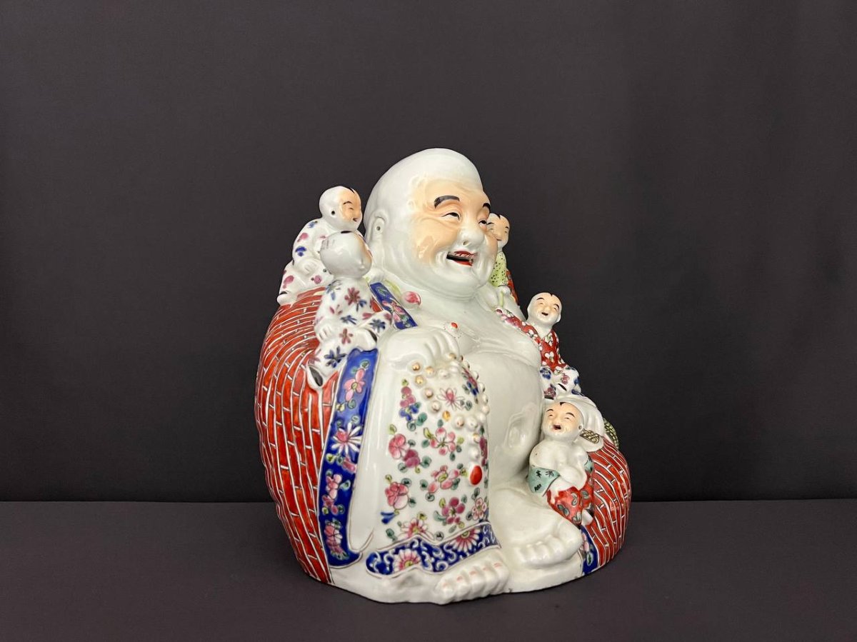Laughing Buddha With Five Children – Chinese Porcelain, Famille Rose-photo-3