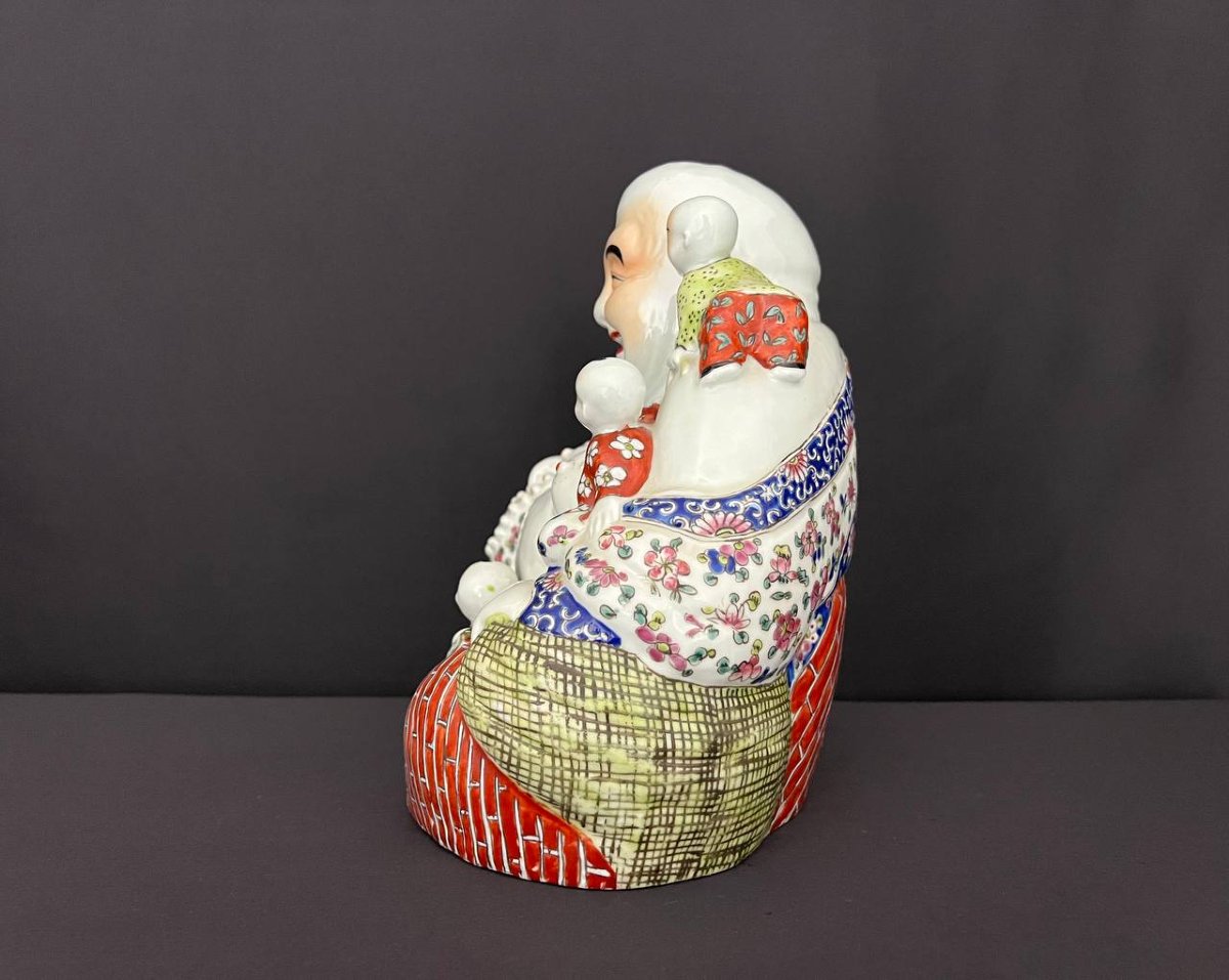 Laughing Buddha With Five Children – Chinese Porcelain, Famille Rose-photo-3