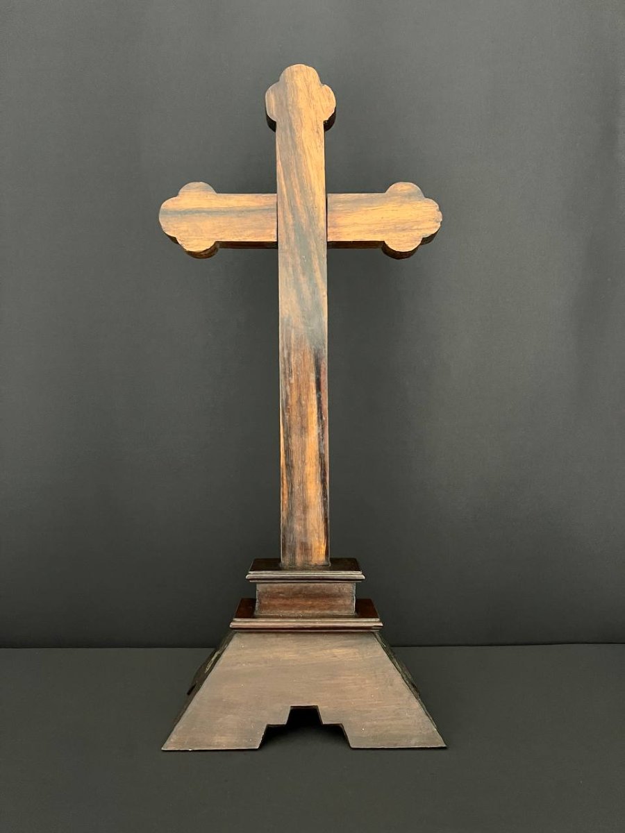 Large Dark Wood Crucifix Inlaid With Mother-of-pearl – Indochina (vietnam), Late 19th Century-photo-5