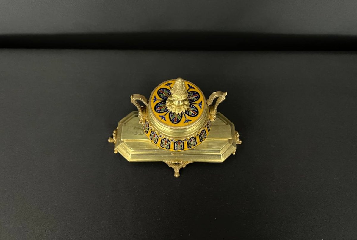 Encrier en bronze doré et émail cloisonné – style Napoléon III,  XIXe siècle -photo-4