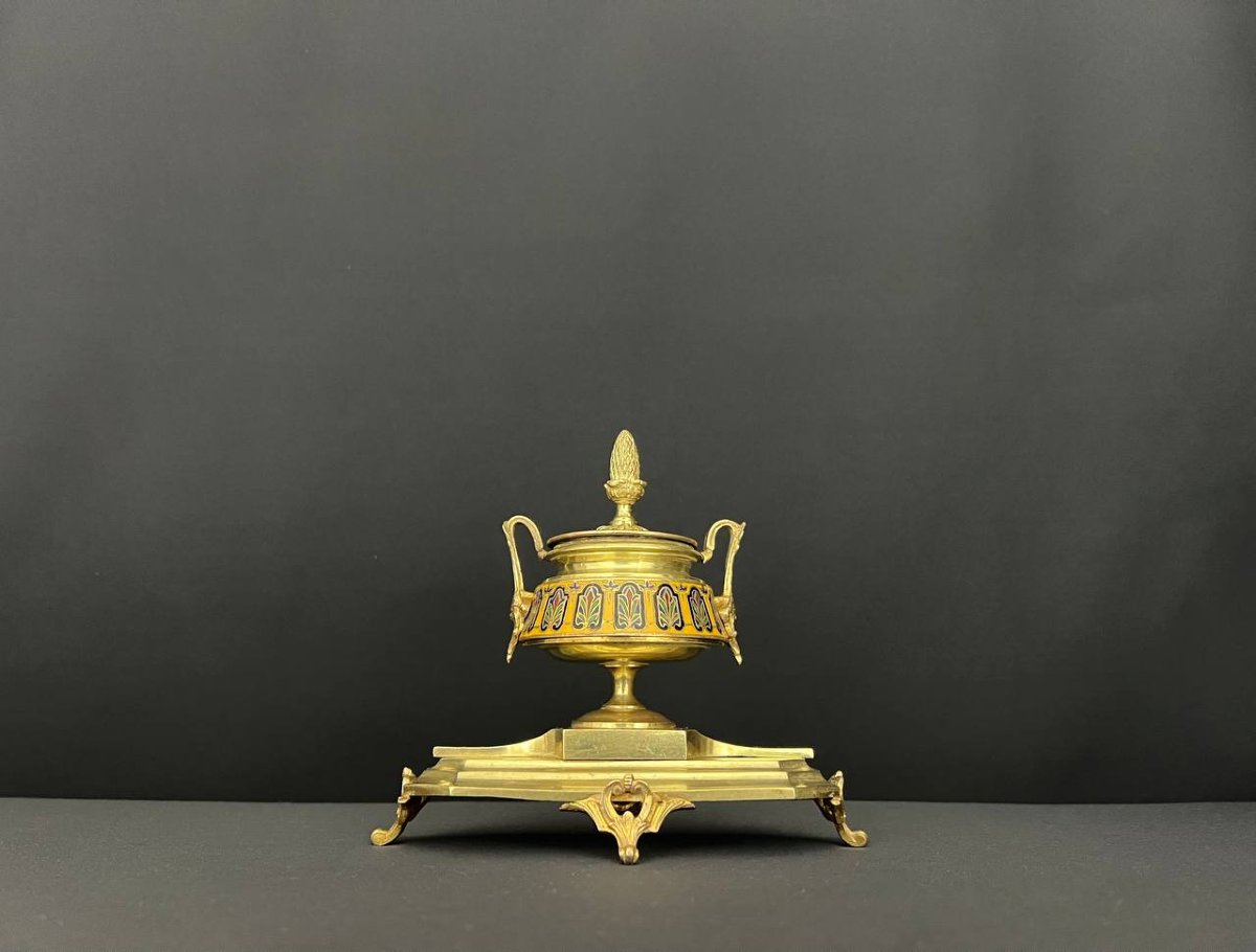 Encrier en bronze doré et émail cloisonné – style Napoléon III,  XIXe siècle -photo-4