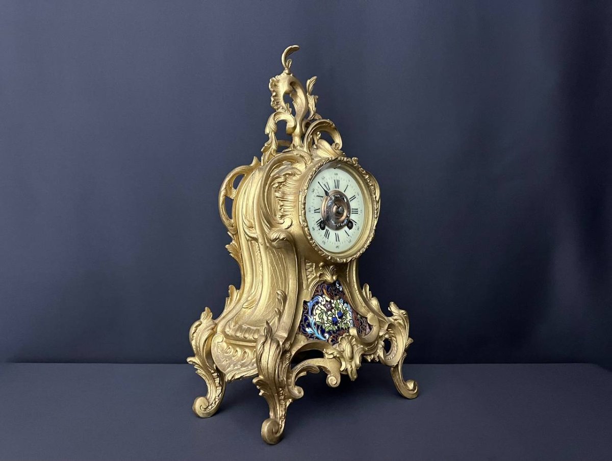 Pendule en bronze et émail cloisonné – style Napoléon III,  début XXe siècle-photo-1