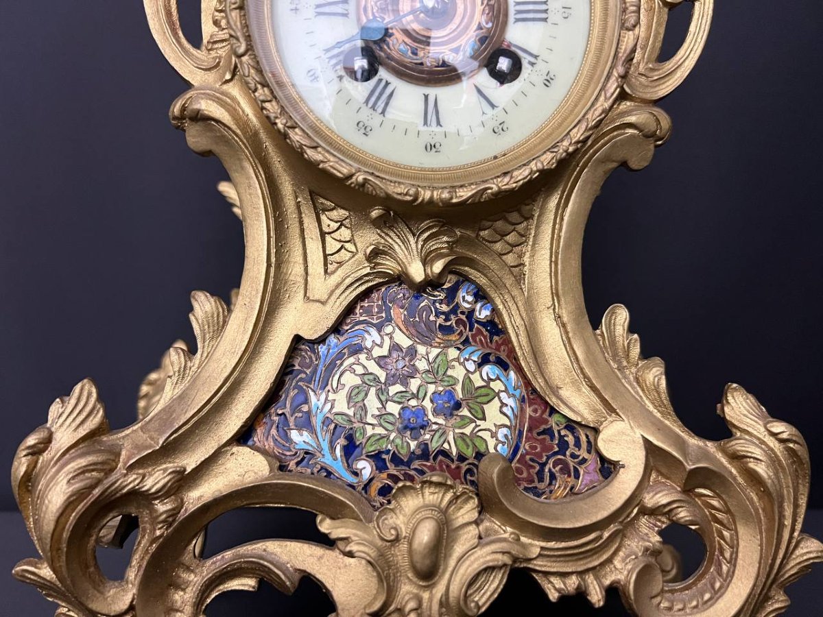 Pendule en bronze et émail cloisonné – style Napoléon III,  début XXe siècle-photo-5
