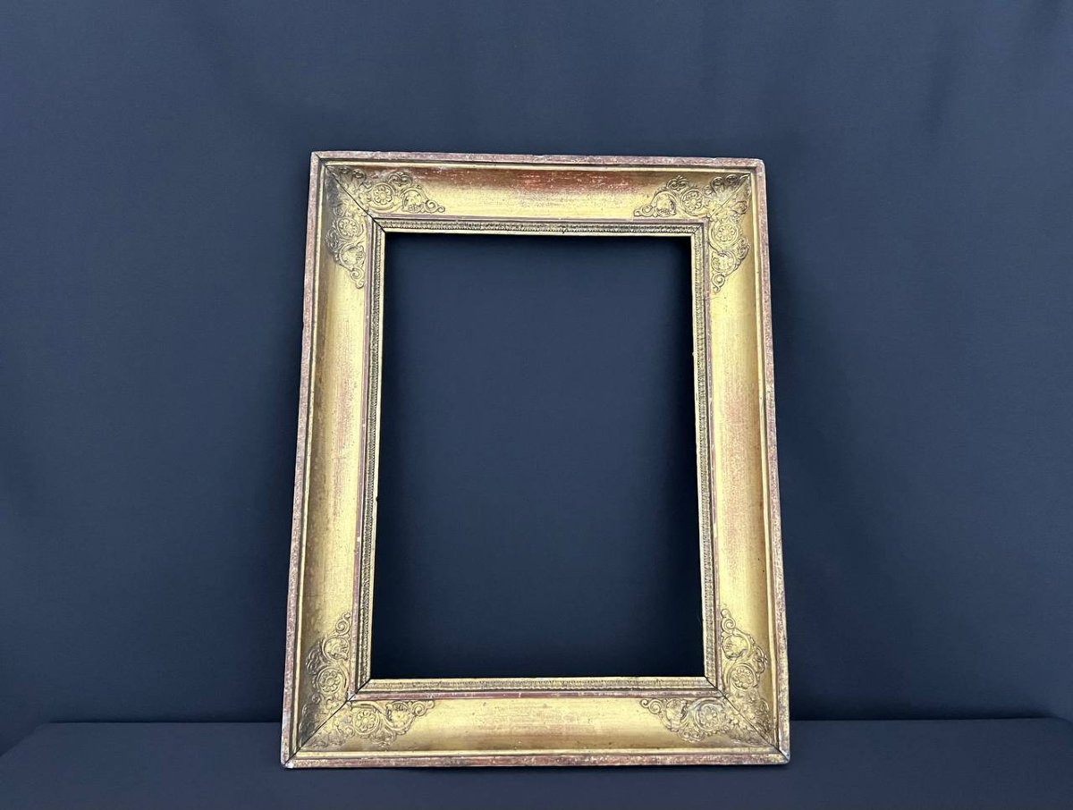 Empire Frame In Gilded Wood, Relief Decoration, 19th Century-photo-1