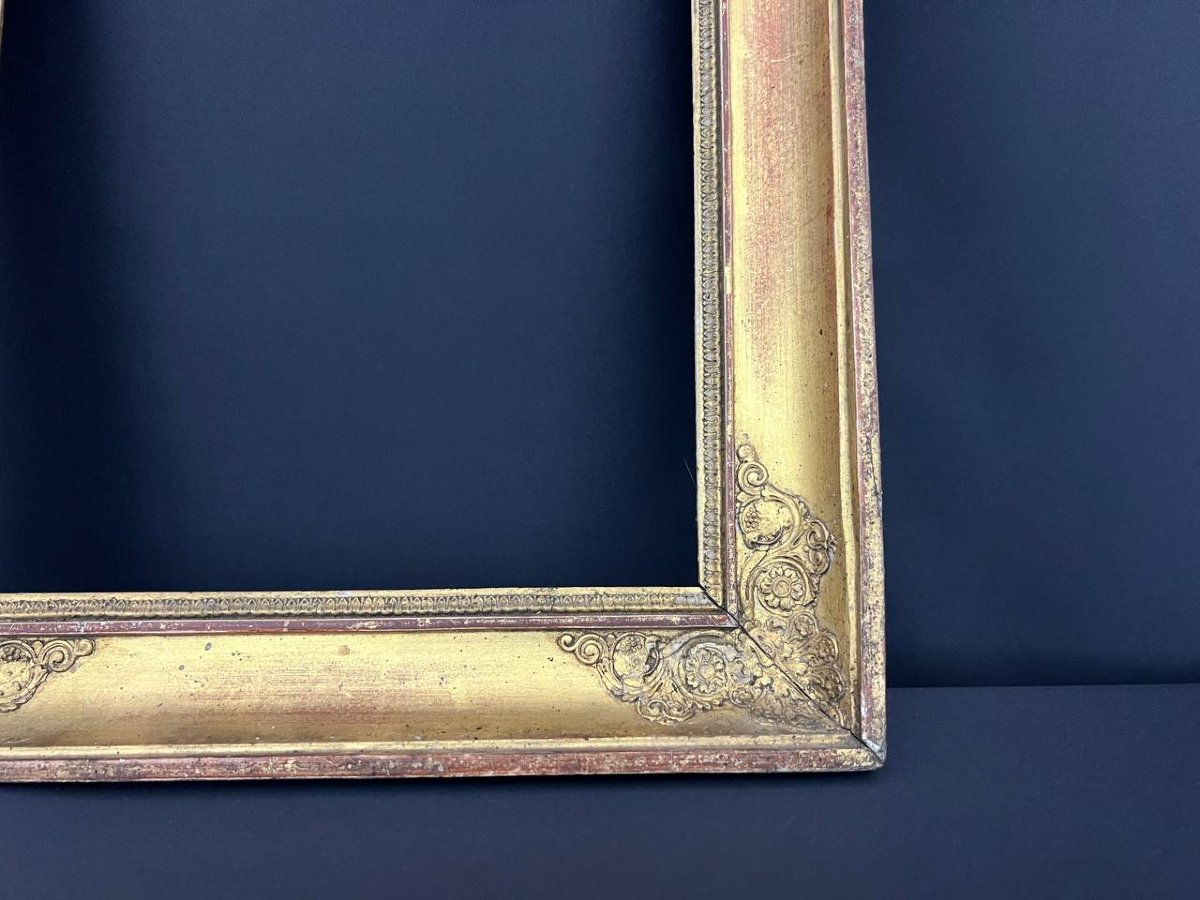 Empire Frame In Gilded Wood, Relief Decoration, 19th Century-photo-3