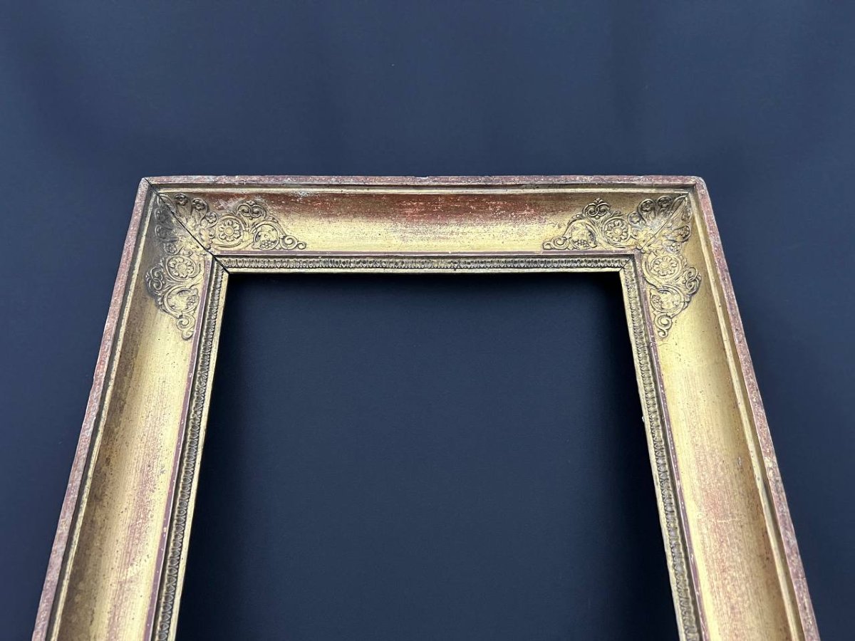 Empire Frame In Gilded Wood, Relief Decoration, 19th Century-photo-4