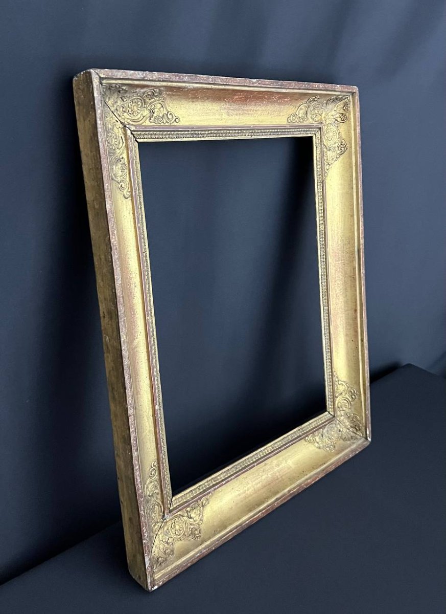 Empire Frame In Gilded Wood, Relief Decoration, 19th Century-photo-5